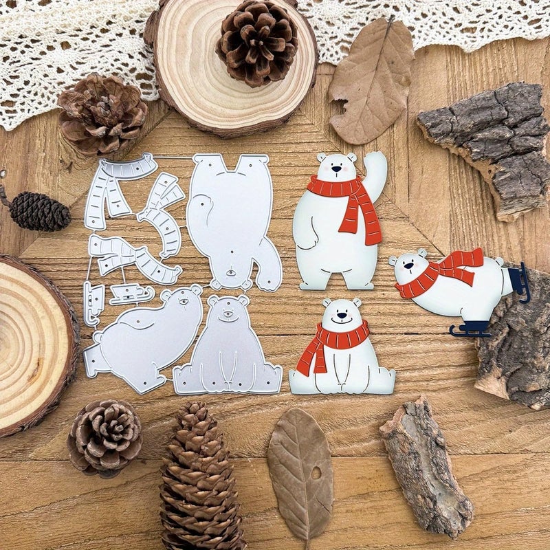 Lapoo Festivals Metal Cutting Die for Scrapbooking - Christmas Cut Stencils for DIY Scrapbook Photo Album Decorative Paper Card, Card Making Supplies, Embossing (Three Polar Bears 4.9 x 4 in) - Image 1